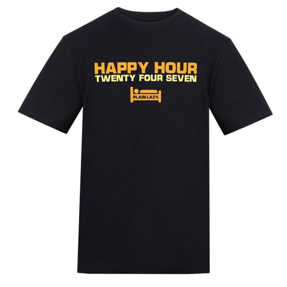 Plain Lazy Mens Happy Hour Printed T-Shirt / Black